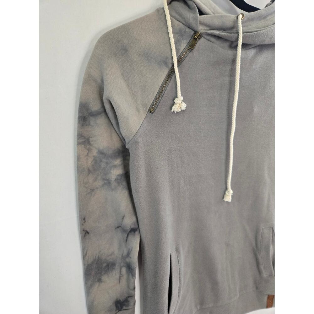 Ampersand Avenue Gray Tie Dye Double Hood Single Zip Hoodie Sweatshirt XS NWT - Picture 2 of 7